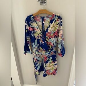 Floral Print 3/4 Sleeve Romper - Blue NWT